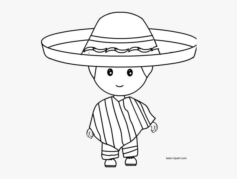 Free Black And White Mexican Boy Clipart - Mexican Clipart Black And White, transparent png #544396