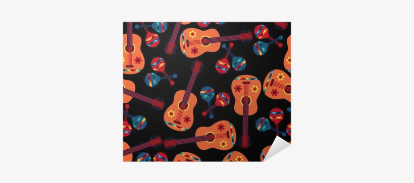 Mexican Seamless Pattern With Guitars And Maracas - Marichi Pattern Wall Tapestry - Small: 51" X 60" By, transparent png #545422