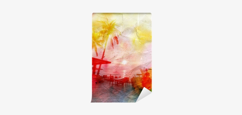 Watercolor Landscape With Palm Trees Retro Wall Mural - Watercolor Painting, transparent png #546210