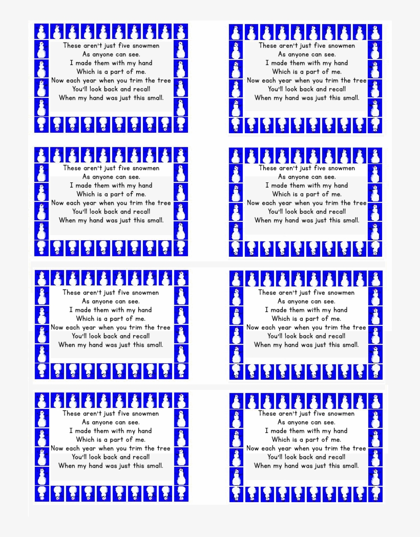 Snowman Poem Gift Tags {free Printable} - Snowman Handprint Poem, transparent png #547956