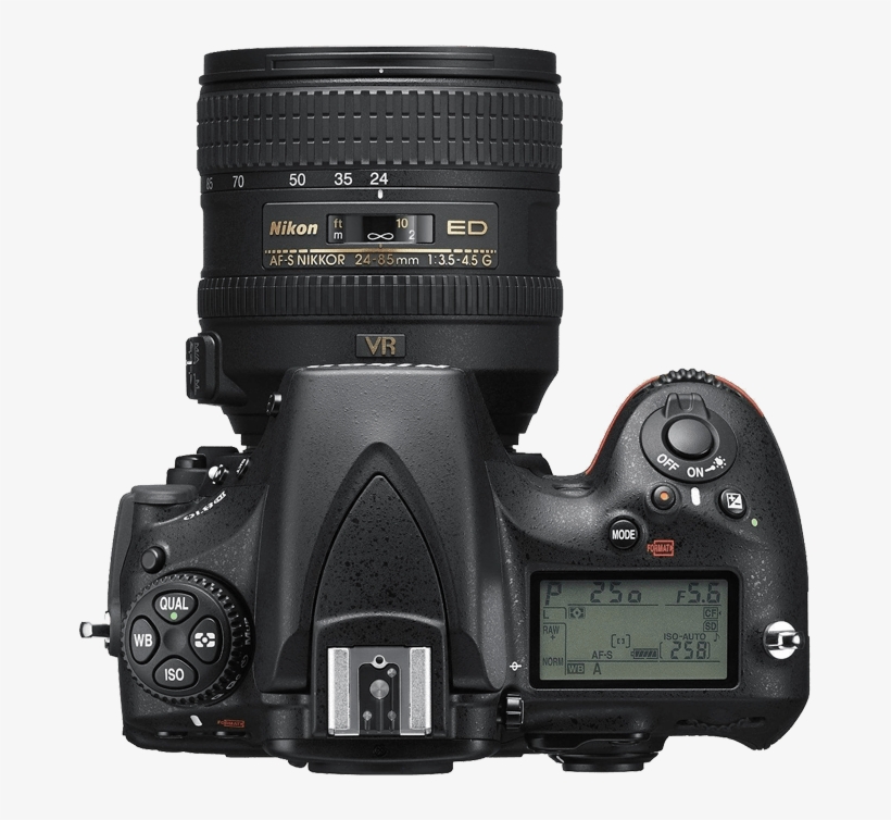 Nikon D810 Slr Camera Top View Transparent Png Image - Nikon D810 Dslr Camera With 24-120mm F4 Lens, transparent png #548401