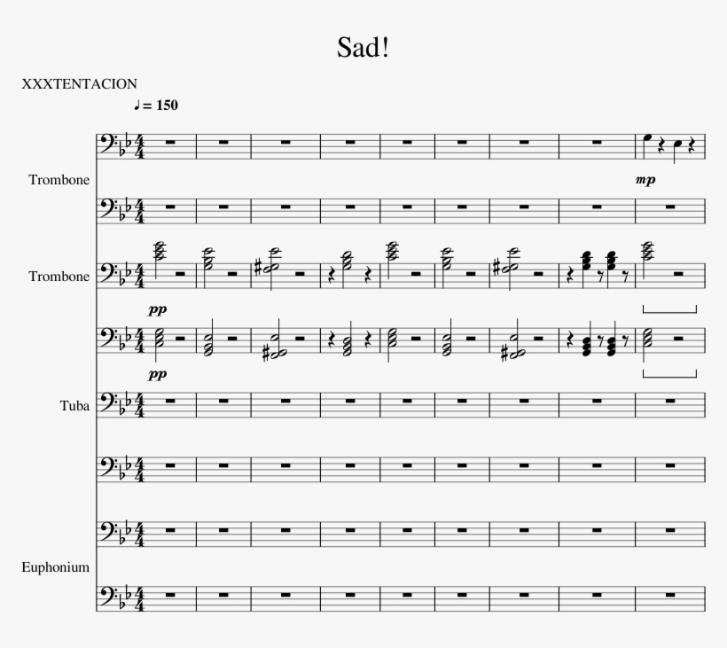 Sad Sheet Music For Trombone, Tuba Download Free In - Sad Xxxtentacion Trombone Sheet Music, transparent png #5408248