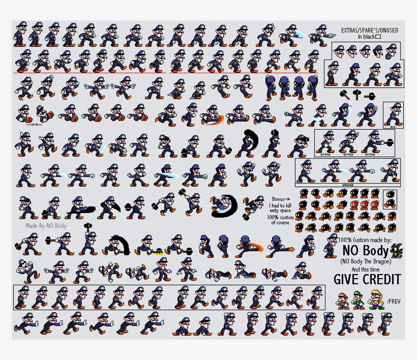 Waluigi Sprite Sheet - Number, transparent png #5410350