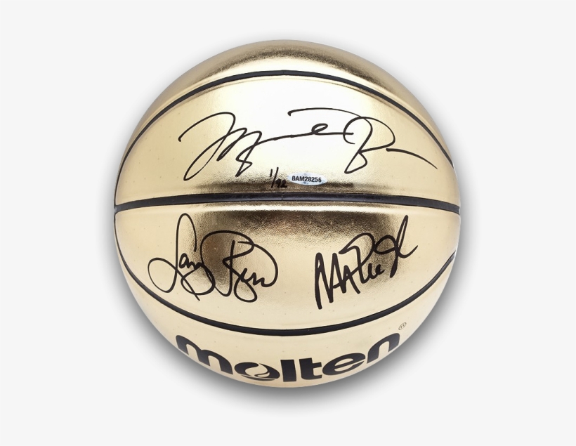 Michael Jordan, Magic Johnson, & Larry Bird Signed - Michael Jordan Signed Gold Basketball, transparent png #5412285