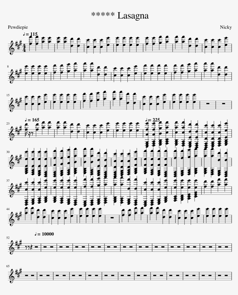 B*tch Lasagna Remix Beta Version Sheet Music For Piano, transparent png #5415427