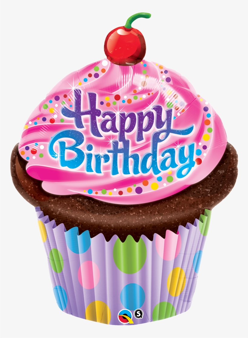 35" Happy Birthday Frosted Cupcake Balloons All American - Happy Birthday Cupcake, transparent png #5421475