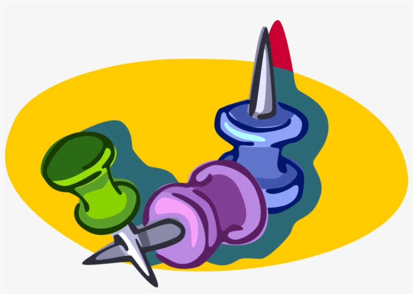 Vector Illustration Of Push Pin Or Thumb Tack Fastens - Royalty-free, transparent png #5424984