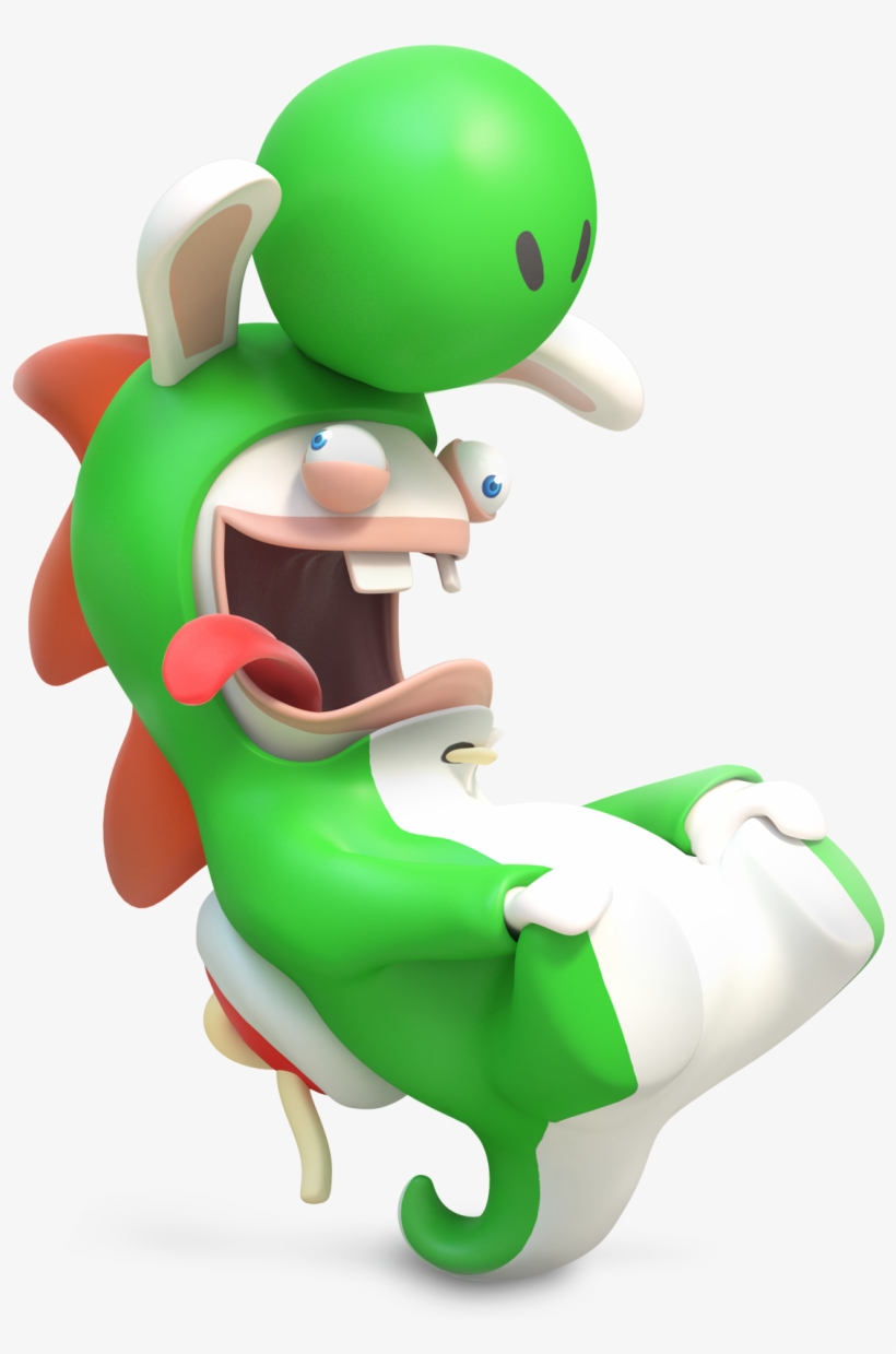 Rabbid Yoshi - Mario Rabbids Kingdom Battle Rabbid Yoshi And Yoshi, transparent png #5427084