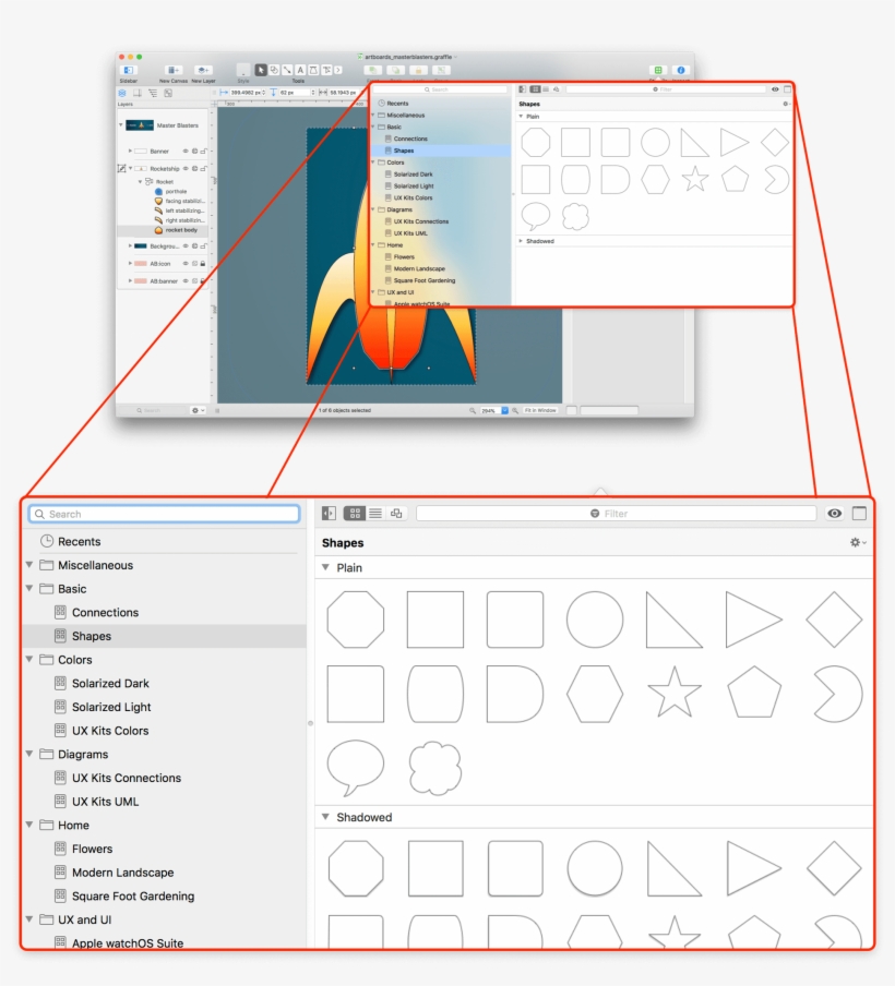 An Exploding View Of Omnigraffle, Showing The Stencil - Omnigraffle, transparent png #5435871