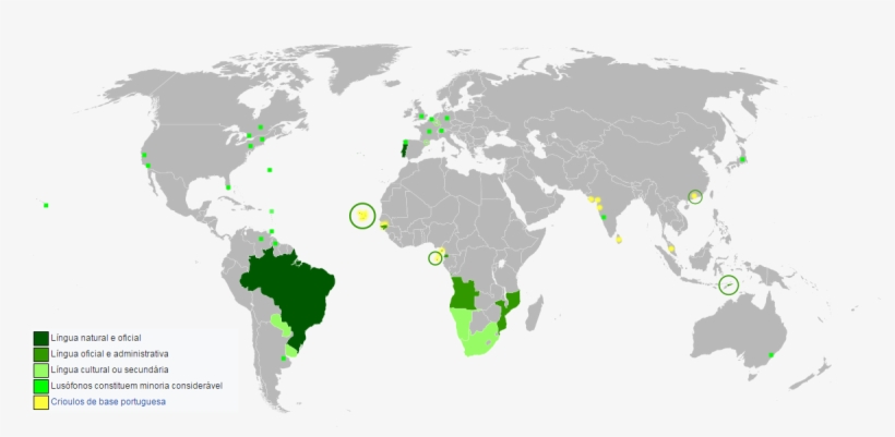 1200px-map Of The Portuguese Language In The World - Portuguese Language Map, transparent png #5439387