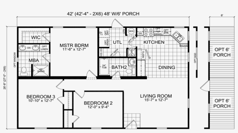 Longstreet 28 X 42 1120 Sqft Mobile Home Factory Expo - 28 42 House Plan, transparent png #5441468