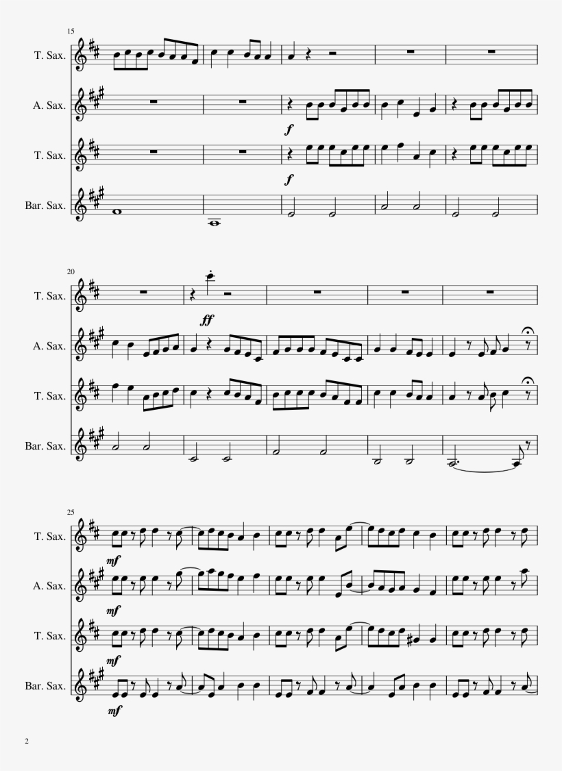 Sax Quartet Sheet Music 2 Of 13 Pages - Macintosh Plus Floral Shoppe Music Sheet, transparent png #5446896