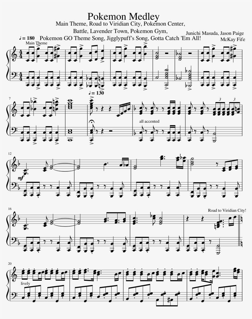 Pokemon Medley - - Meme Piano Sheet Music, transparent png #5458108