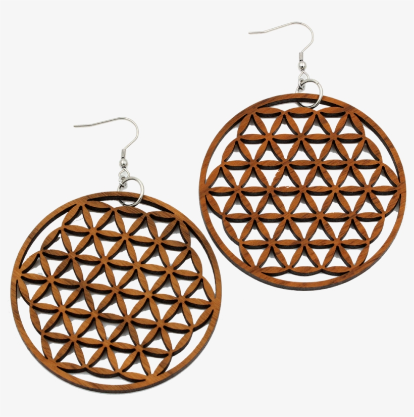 "flower Of Life" Earrings Classic Wood Walnut 60mm - Ohrhänger Holz "blume Des Lebens, transparent png #5459319