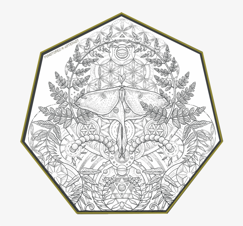 It Features A Lunar Moth, Ferns, Leaves & Geometric - Portable Network Graphics, transparent png #5460395