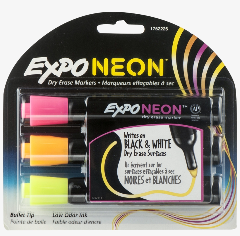 Expo Neon Dry Erase Markers, Bullet Tip, 3-pack, Assorted - Expo Neon Dry Erase Markers, Bullet Tip, Assorted Colors., transparent png #5466195