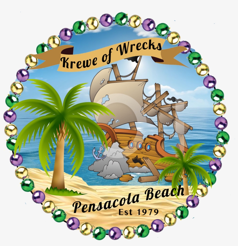 Round Logo Of A Shipwreck Surrounded By Purple, Gold, - Pensacola Grand Mardi Gras Parade, transparent png #5474880