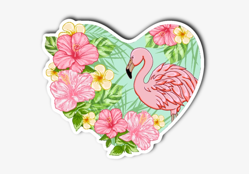 Flamingo And Flowers Vinyl Die Cut Sticker - Tropical Flowers Tropical Flamingo, transparent png #5478186