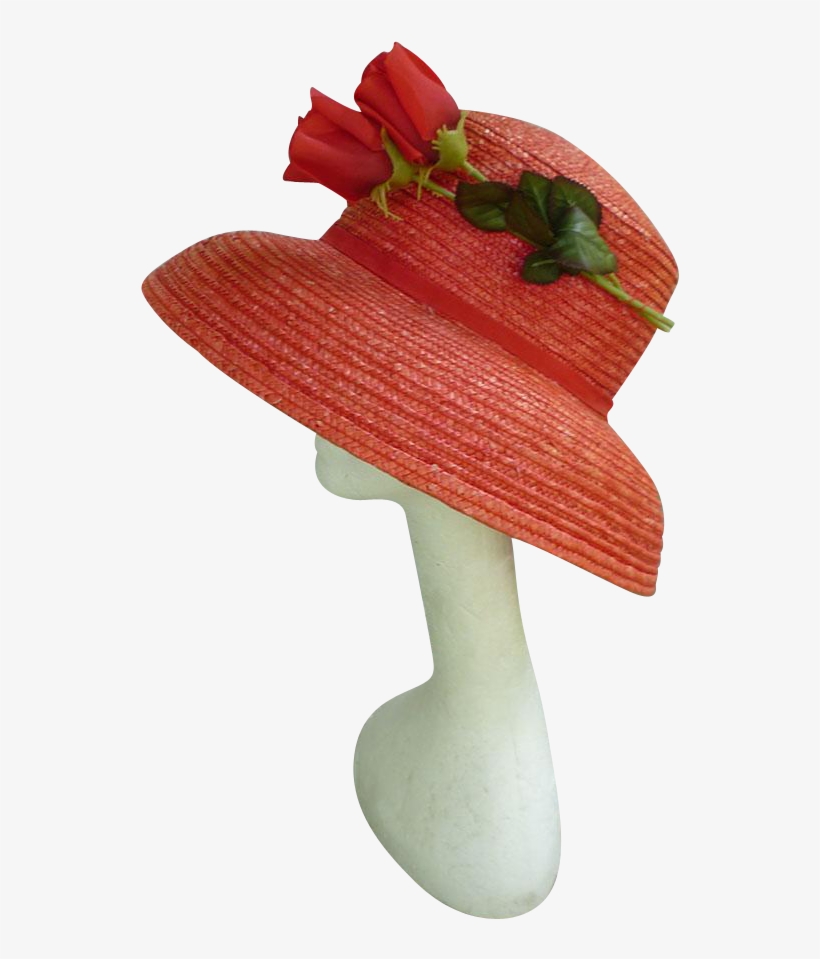 Betmar Red Straw And Roses Vintage Hat Two Red Roses, transparent png #5480591