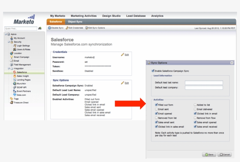 Marketo Admin Sfdc Activity Setup - Marketo, transparent png #5481148