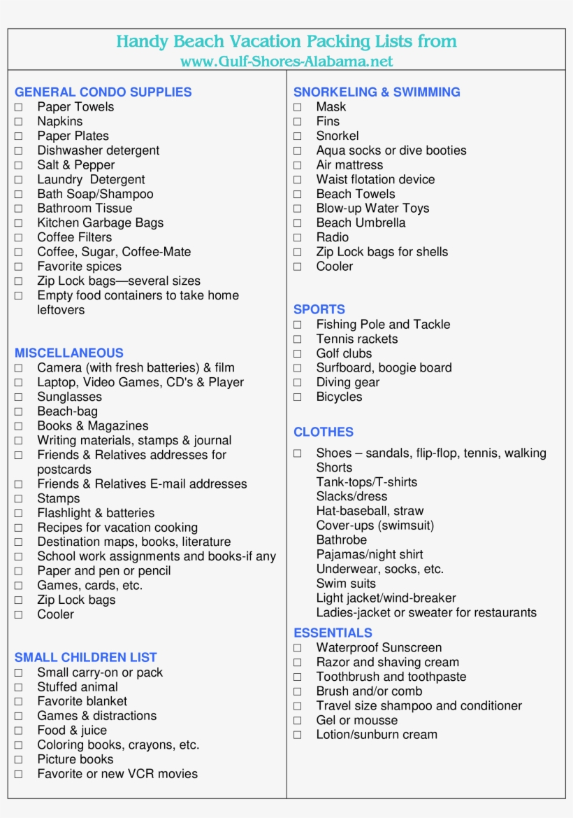 Beach Food List
