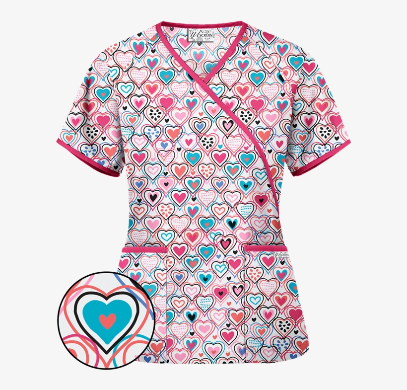 Blusa Médica Estampada Con Efecto Cruzado De Ua Hearts - Blusas Medicas Estampadas, transparent png #5486913