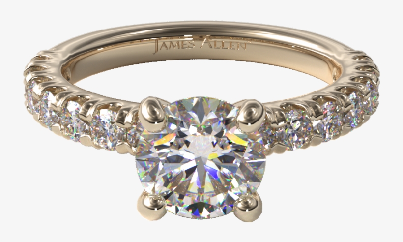 Pave Engagement Ring In Yellow Gold - Three Stone Engagement Ring In Yellow Gold - Setting, transparent png #5495619