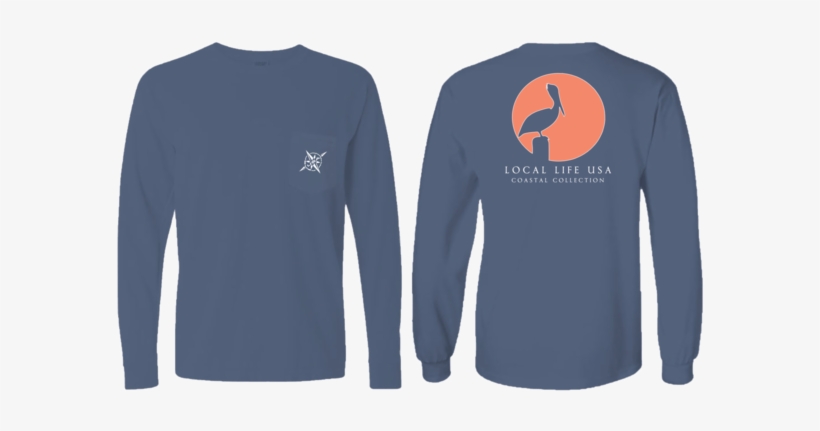 Pelican Outline Long Sleeve Tee - Long-sleeved T-shirt, transparent png #551930