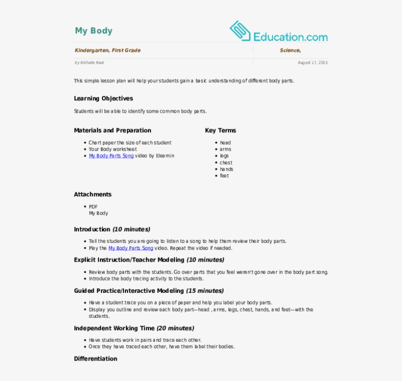Lesson Plan My Body, transparent png #552189