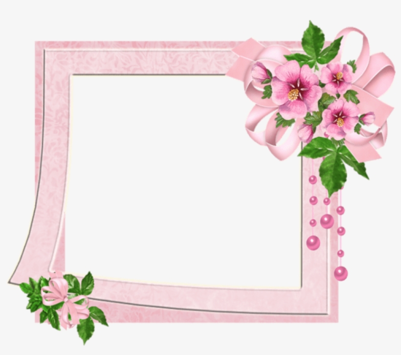 Cute Pink Transparent Photo Frame With Flowers Outline - Cute Photo Frame Png, transparent png #553297