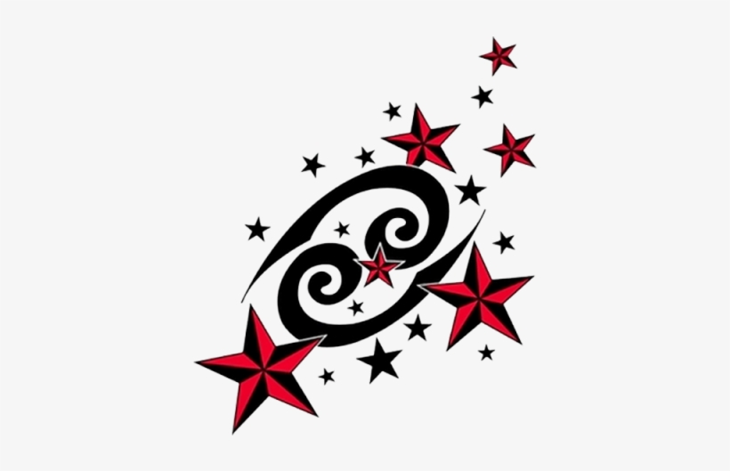 Red Nautical Stars And Cancer Zodiac Tattoo Design - Cancer Zodiac Symbol Tattoo Designs, transparent png #556611