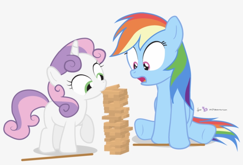 Dm29, Duo, Jenga, Mouth Hold, Rainbow Dash, Safe, Simple - Sweetie Belle And Rainbow Dash, transparent png #557130