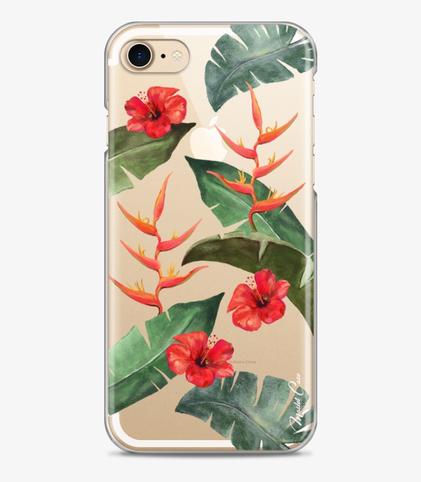 Coque Iphone 7/8 Tropical Watercolor Design Red Flowers - Iphone 6s, transparent png #558211