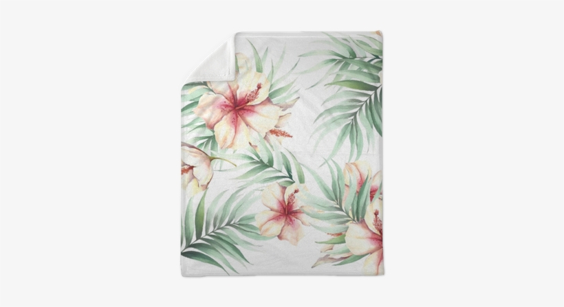 Seamless Pattern With Tropical Flowers And Leaves - Illustration, transparent png #558537