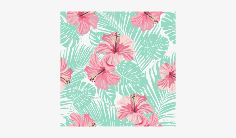 Hibiscus Tropical Flowers Floral On Teal Smaller - Floral Tropical, transparent png #558586