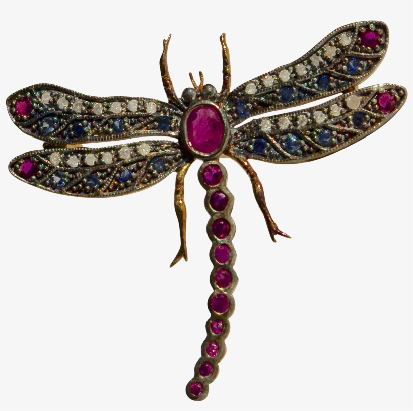 Spectacular Antique Ruby Sapphire And Diamond Dragonfly, transparent png #558837