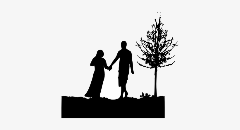 Silhouettes Won't Really Suit The Halftone Umbrellas, - Cartoon Couple Holding Hands, transparent png #559781