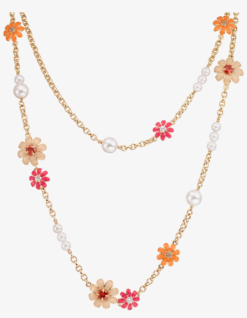 Daisy Chain Pearl Necklace Orange - Necklace, transparent png #5500402