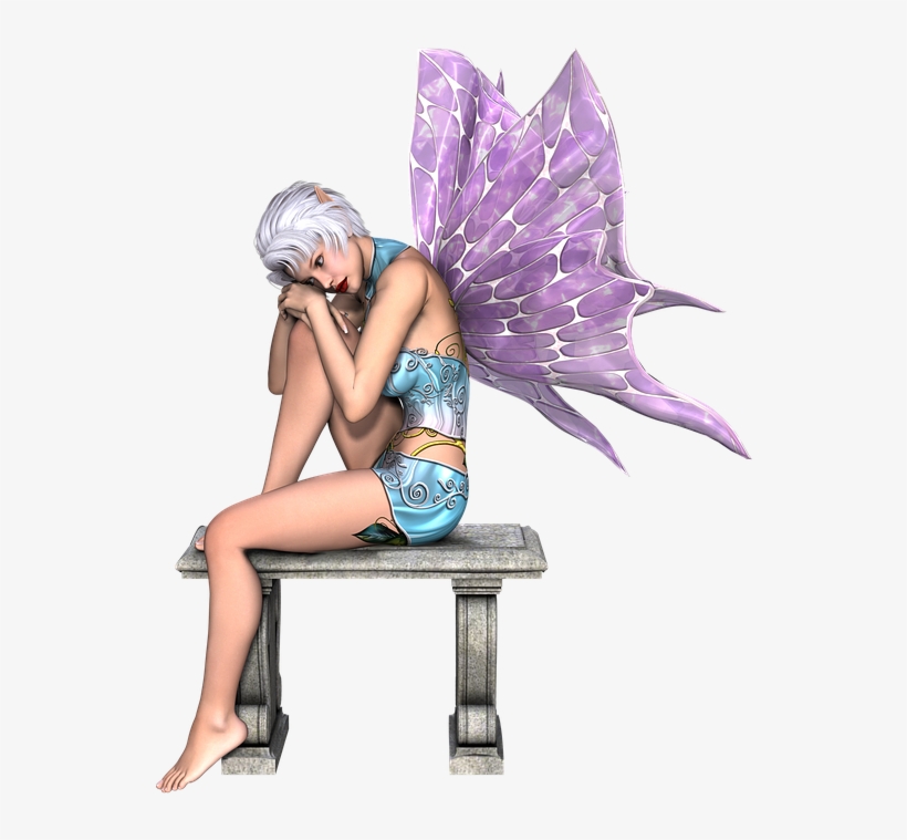 Fairy, Girl, Wings, Bench, White Hair, Fairytale, 3d - Fairy, transparent png #5501745