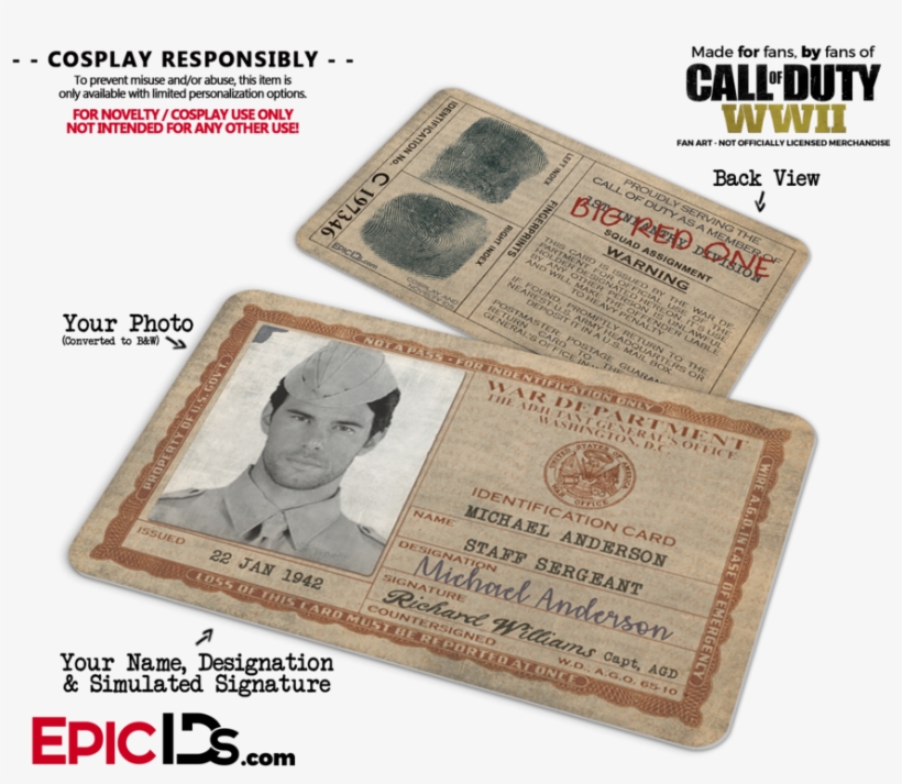 Wwii War Department "call Of Duty" Cosplay Name Badge/id - Call Of Duty Wwii By Micky Neilson, transparent png #5503583