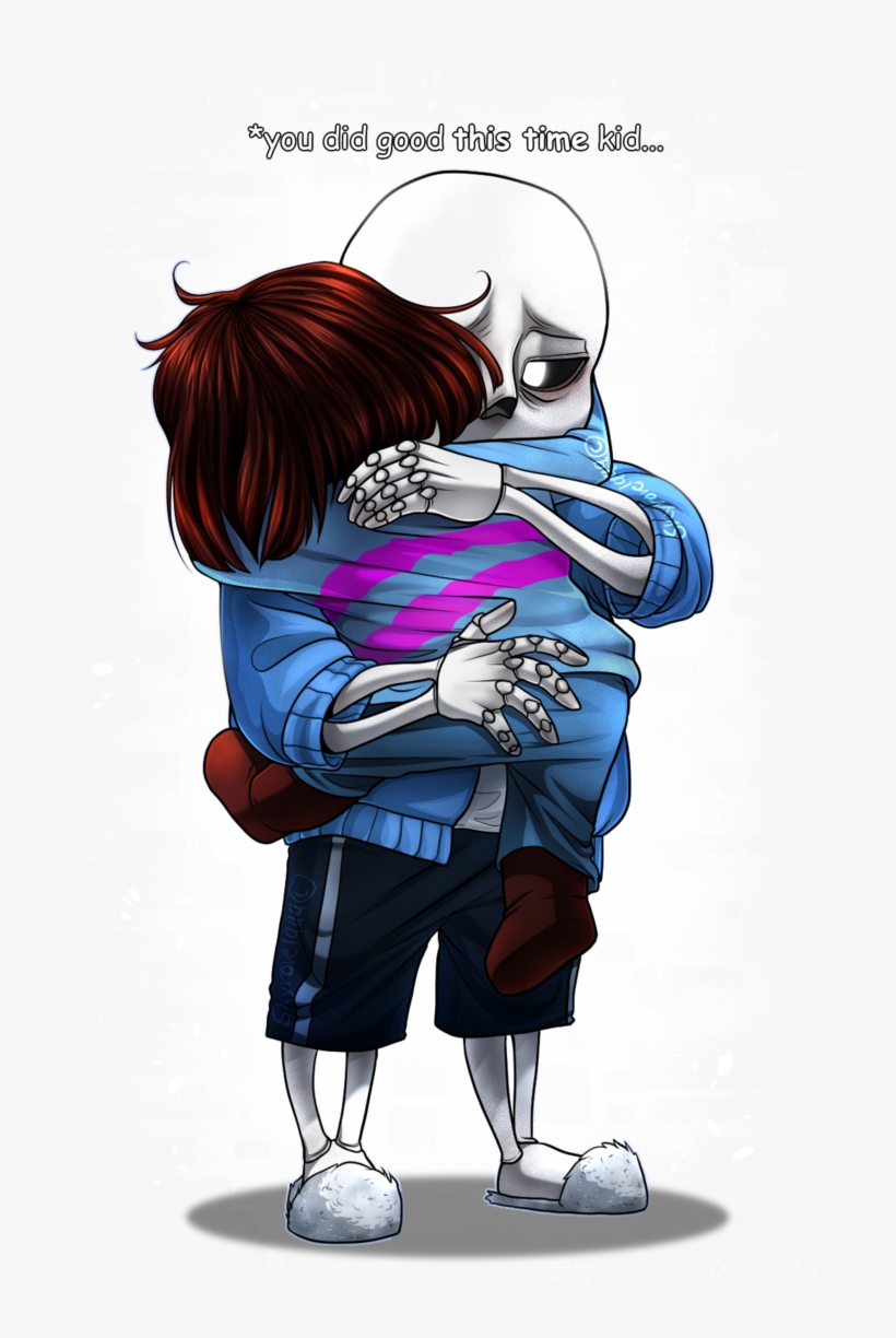 Freetoedit Undertale Sans Frisk Sansxfrisk Sad - Undertale Frisk And Sans Hug, transparent png #5508320