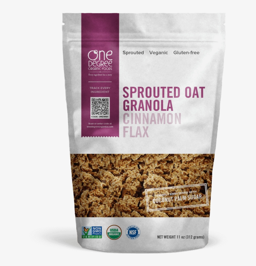 Sprouted Oat Cinnamon Flax Granola, 312g - One Degree Organic Foods Granola, Sprouted Oat, Vanilla, transparent png #5508990