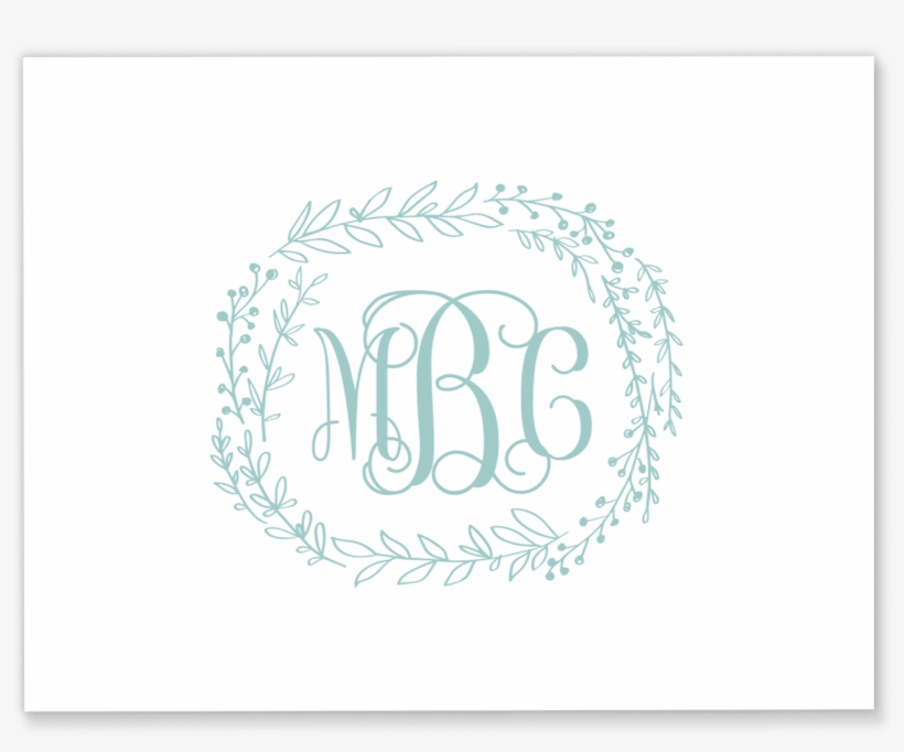 Greenery Monogram Wreath Folded Note Card - Blushandcodesigns Monogrammed Baseball Flip Flops ~, transparent png #5509093