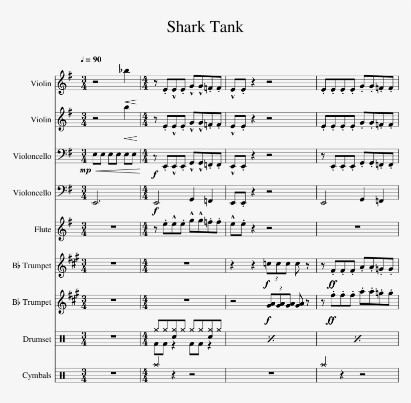 Shark Tank Entrance Music Sheet Music For Violin, Flute, - Shark Tank Music Sheet, transparent png #5510028