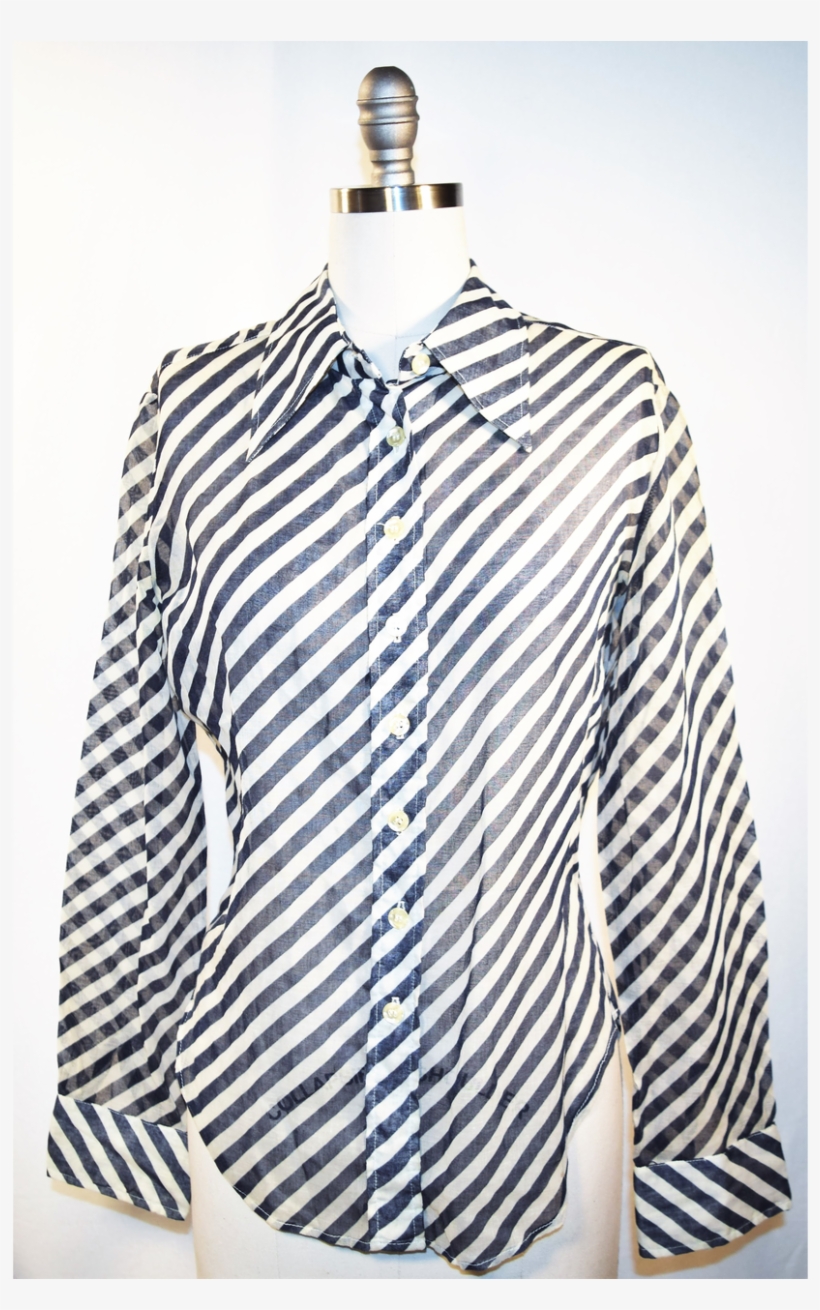 Vintage Ellen Tracy Nautical Stripes Diagonal Blue - Blouse, transparent png #5512361