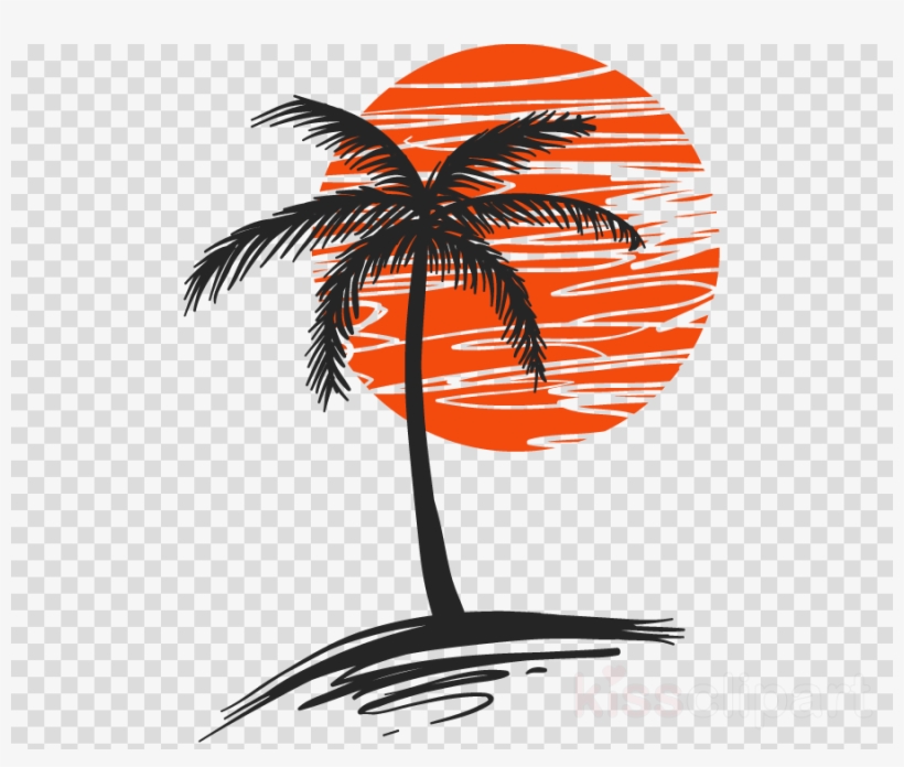 Palm Tree With Sun Clipart Palm Trees Clip Art - Palm Tree In The Sunset Shower Curtain, transparent png #5518203