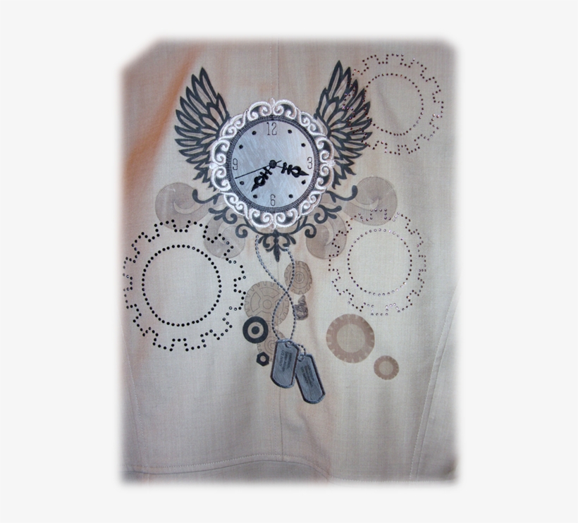 Amanda Steampunk Clock W Wings 525px Wide - Embroidery, transparent png #5519647