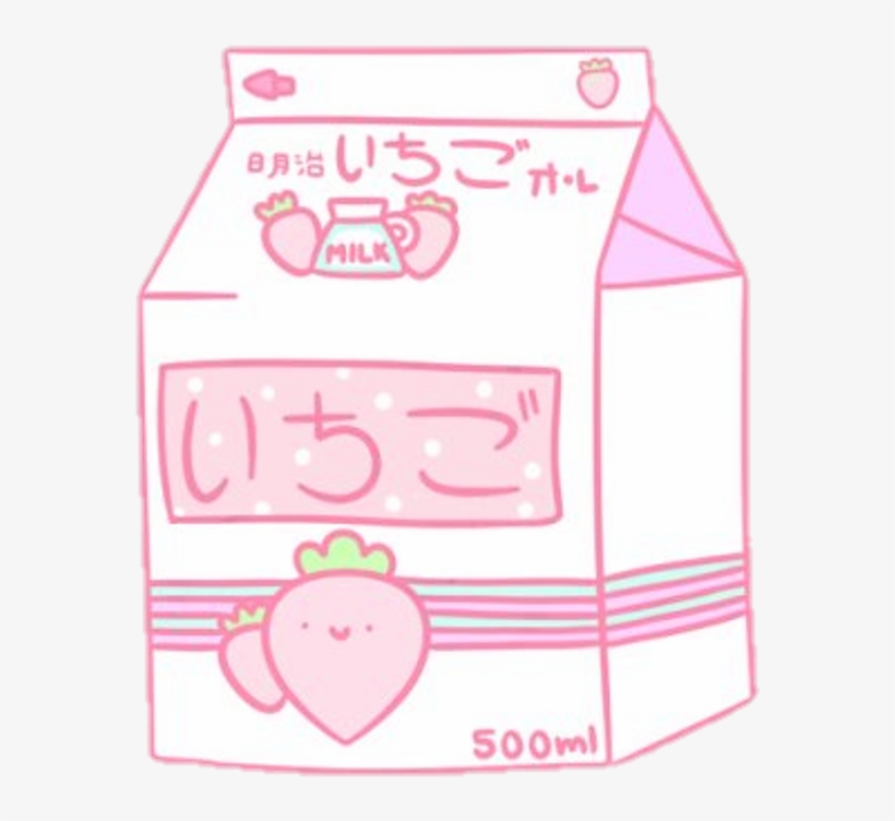 Kawaii Milk Cute Food Beautiful Sticker Strawberry - Kawaii Strawberry Milk, transparent png #5525657