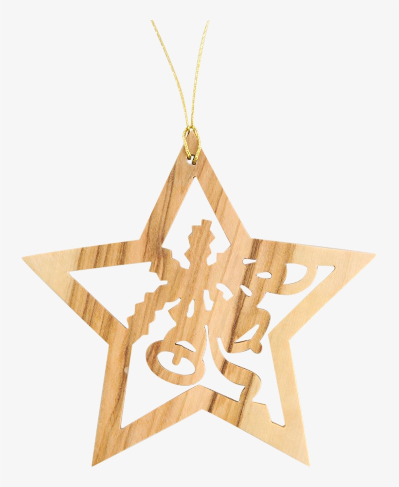 Christmas Star Olive Wood - Olivenholz Baumschmuck Sterne Glockenmotiv 7 X 7 Cm, transparent png #5526373