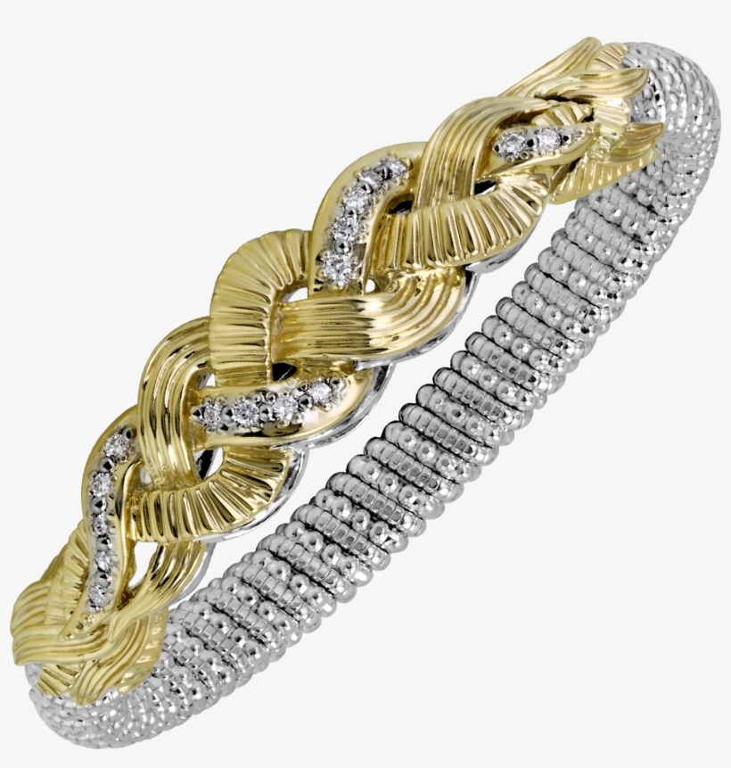 Vahan Sterling Silver And 14k Yellow Gold Braided Diamond - Diamond Bar Bracelet, transparent png #5553389